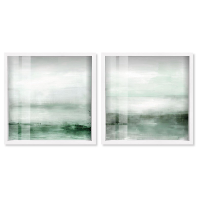 Ensemble de décoration murale miroir et miroir bleu et sauge par Art Remedy, 20 x 20, H 21 po x l 21 po, White Frame