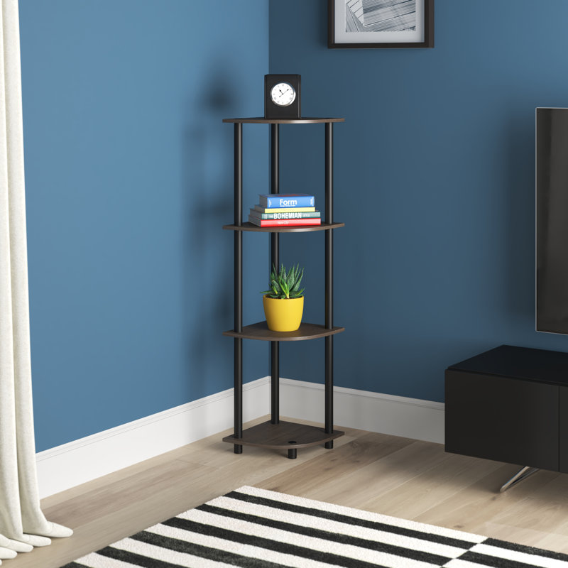 Elvin Corner Shelving Bookcase, Dark Brown Grain/Black