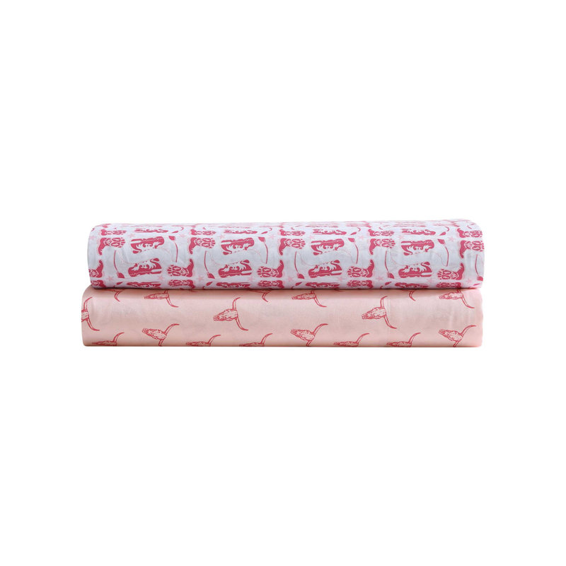 Wrangler Printed Cozy Novelty Sheet Sets, Steer Skulls Pink, Twin XL Sheet Set with 1 Pillowcase
