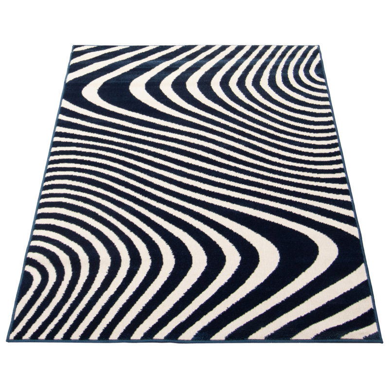 Tapis géométrique bleu / vert tissé à la machine Zuma, Rectangle 3 pi 11 po x 5 pi 7 po