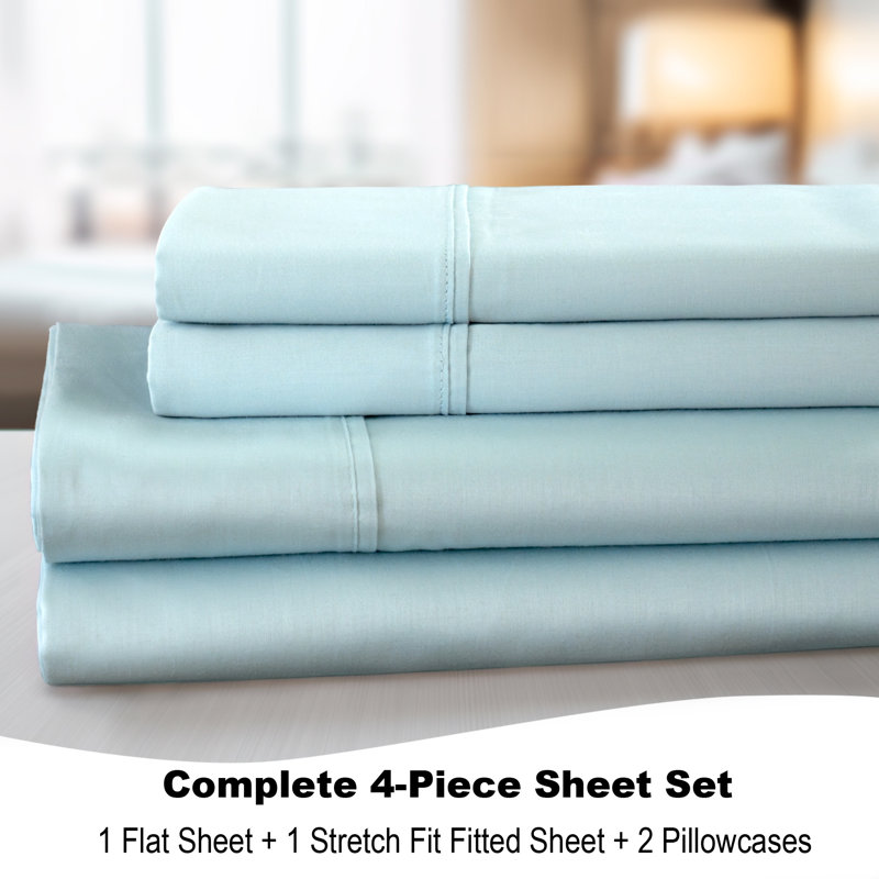 Ensemble de draps 300 fils en coton BedTite, Ensemble de draps pour très grand lit californien, Bleu clair