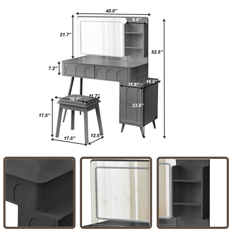Meuble-lavabo moderne avec lumières DEL et miroir, Noir