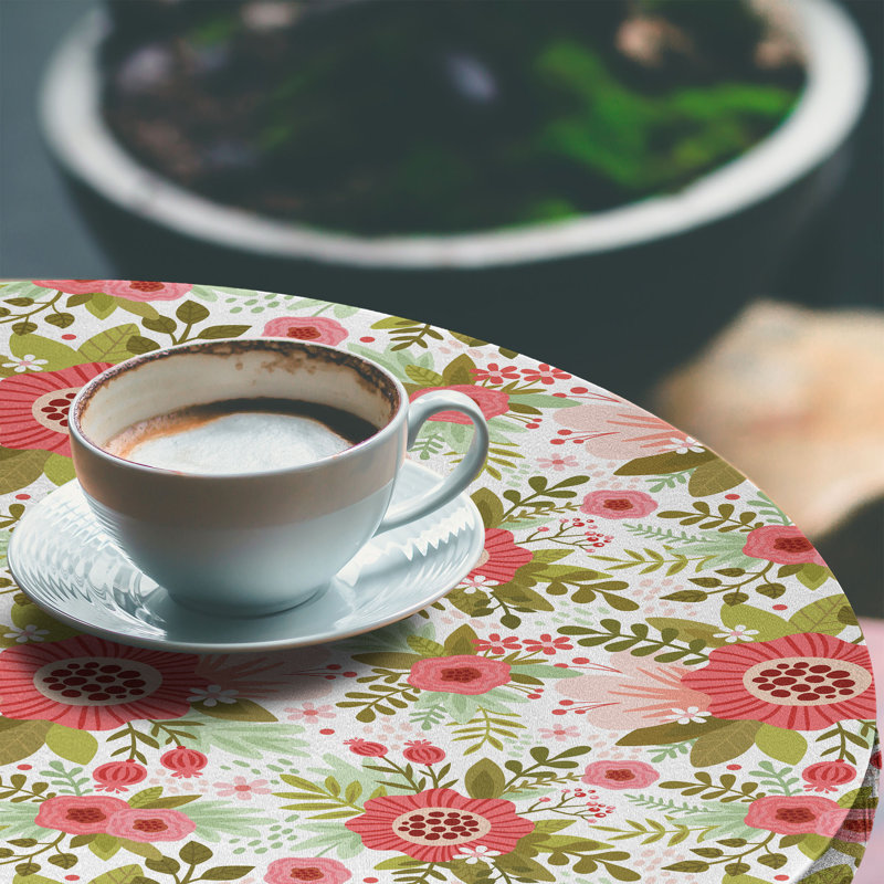 Winston Porter Floral Fitted Round Tablecloth Diameter Multicolor