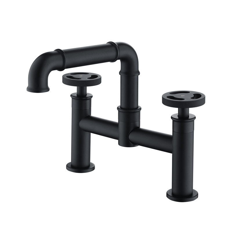 Robinet de lavabo de salle de bain pont industriel à deux poignées avec bec pivotant à 360 °