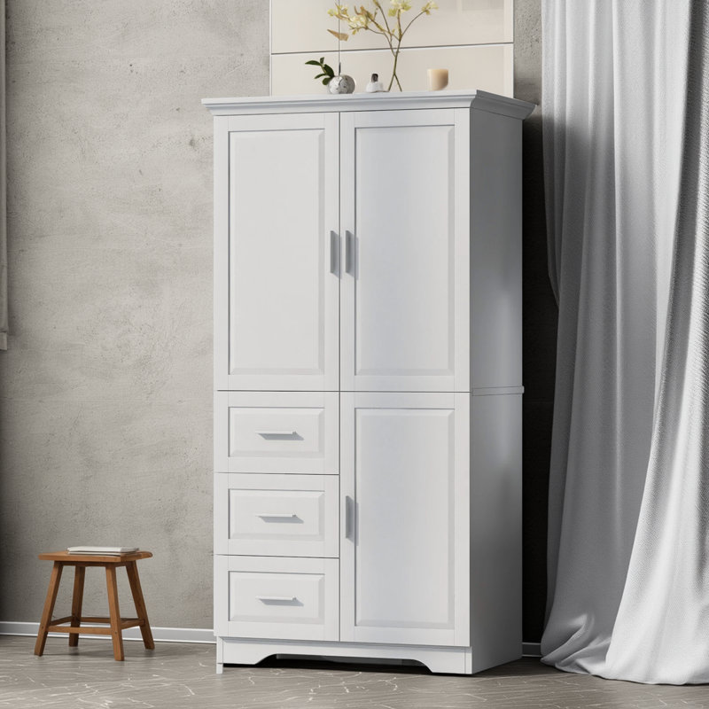 Armoire haute et large avec trois tiroirs et porte de salle de bain / bureau, Noir