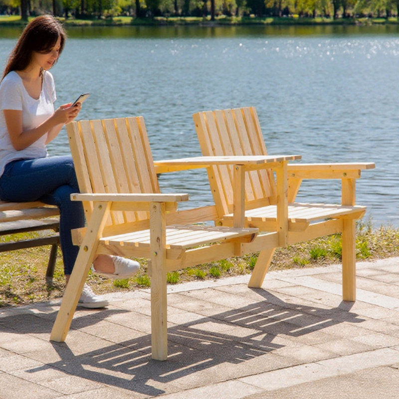 Banc de patio extérieur, banc de jardin avec table du milieu et trou pour parasol