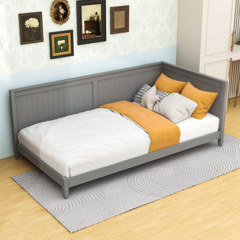 Lit de jour moderne en bois avec dossier Modern, Gris, Lit simple