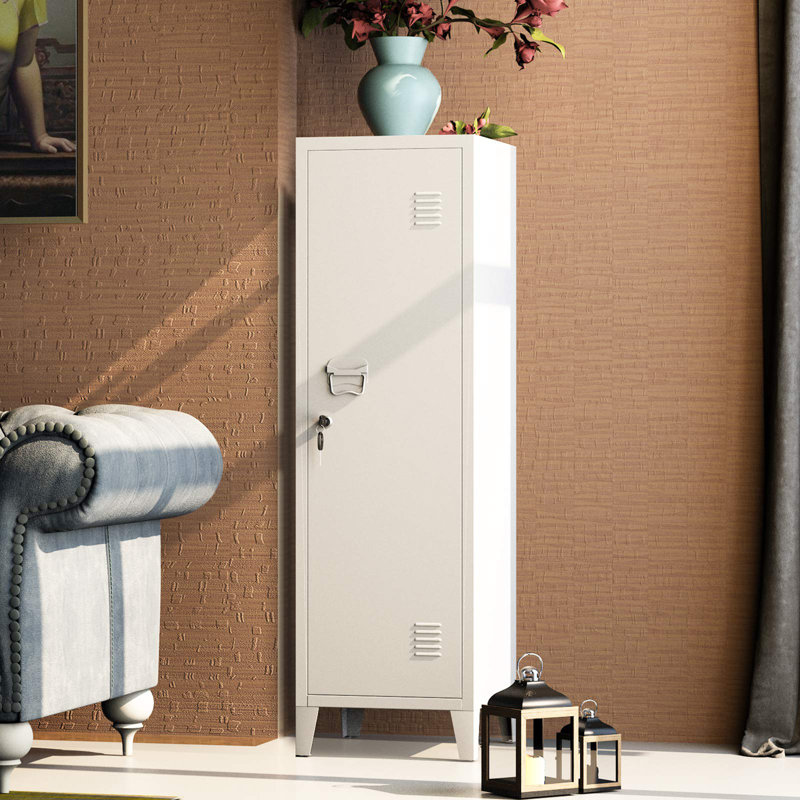 White Metal Lockable Office Storage Cabinet with Shelves