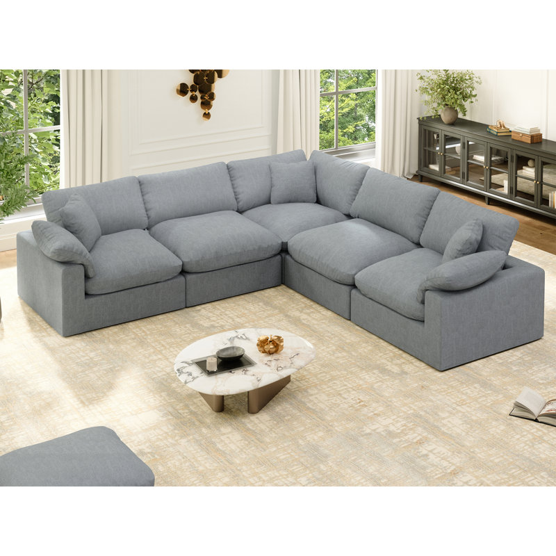 Canapé en tissu Hidehisa, H 25,2 po x l 110,8 po x P 110,8 po, 5, Gris