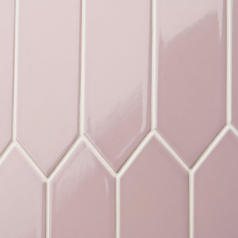 Lois 2.6" x 13" Ceramic Elongated Hexagon Picket Wall Tile, Pink