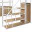 Lit mezzanine double en métal avec escalier de rangement et garde-robe, tablettes et casiers, blanc