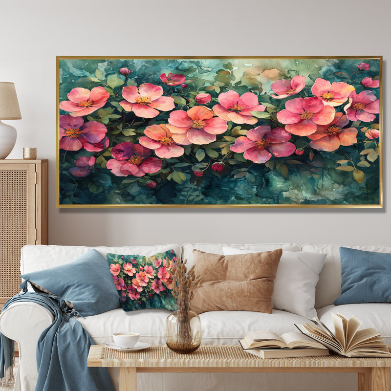 Ikie Radiant Arbor Of Abstract Flowers Symphony - Fleurs abstraites grand art mural, H 28 po x l 60 po, Doré
