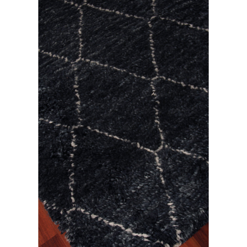 Moroccan Wool Geometric Area Rug in Charcoal, Rectangle 6' x 9'