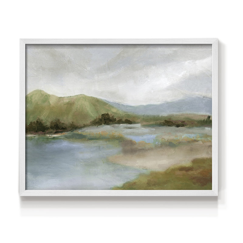 Foothills With Lake - Imprimé encadré - Restickable, H 11 po x l 14 po, Blanc