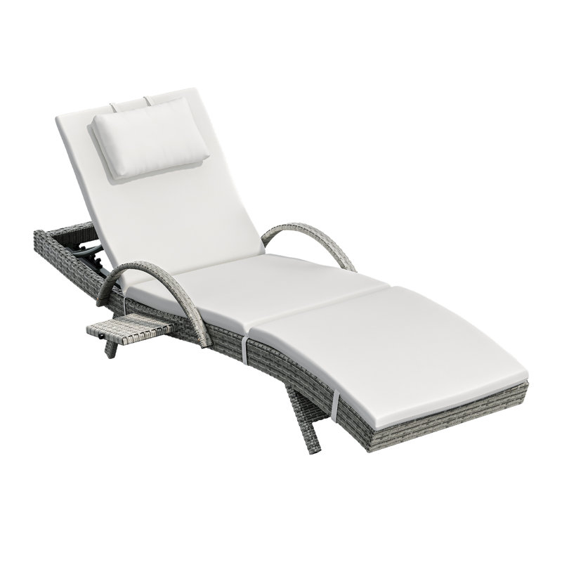 Weather-Resistant Rattan Lounger with Adjustable Backrest and Side Table
