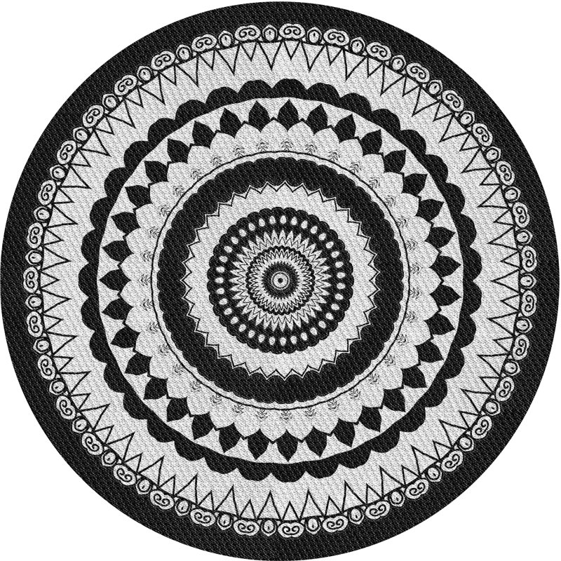 Tapis noir / gris à motif géométrique tissé à la machine en laine et en polyester, Rond 6 pi x 6 pi