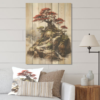 Bonsai Elegance Landscape - Tree Bonsai On Wood Print
