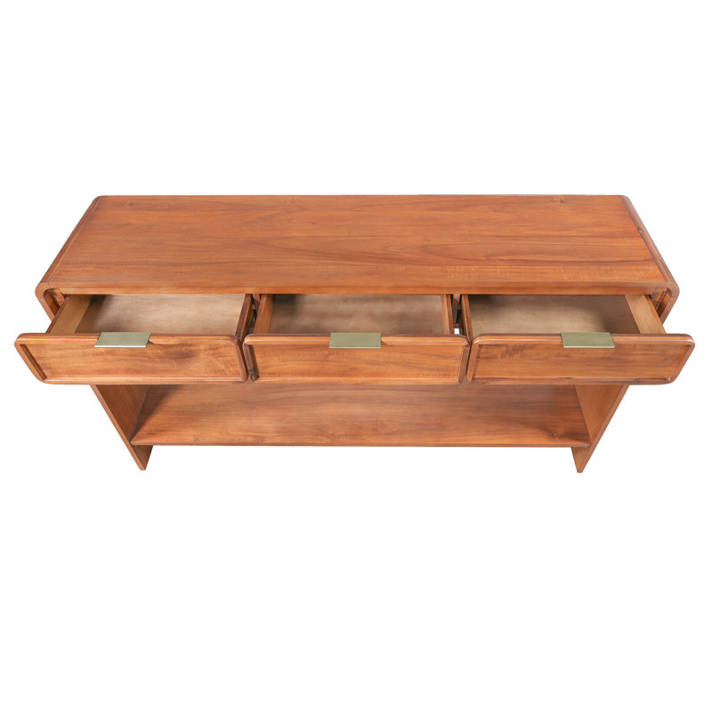 Lanza Scandinavian Mid-Century Console Table With 3 Drawers And Lower Shelf, Brown