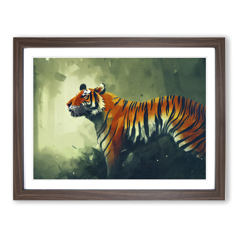 Tiger Art Painting Abstract - Single Picture Frame Print, 34cm H x 46cm W x 2cm D, Walnut Framed