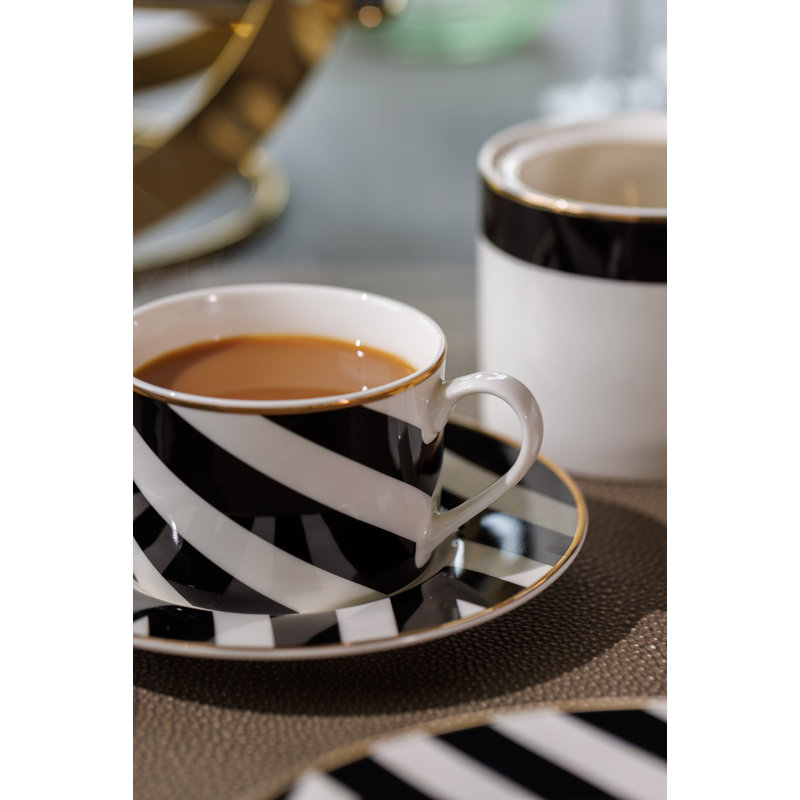 Mikasa Luxe Deco Geometric Print China Tea Cups and Saucers, 200ml