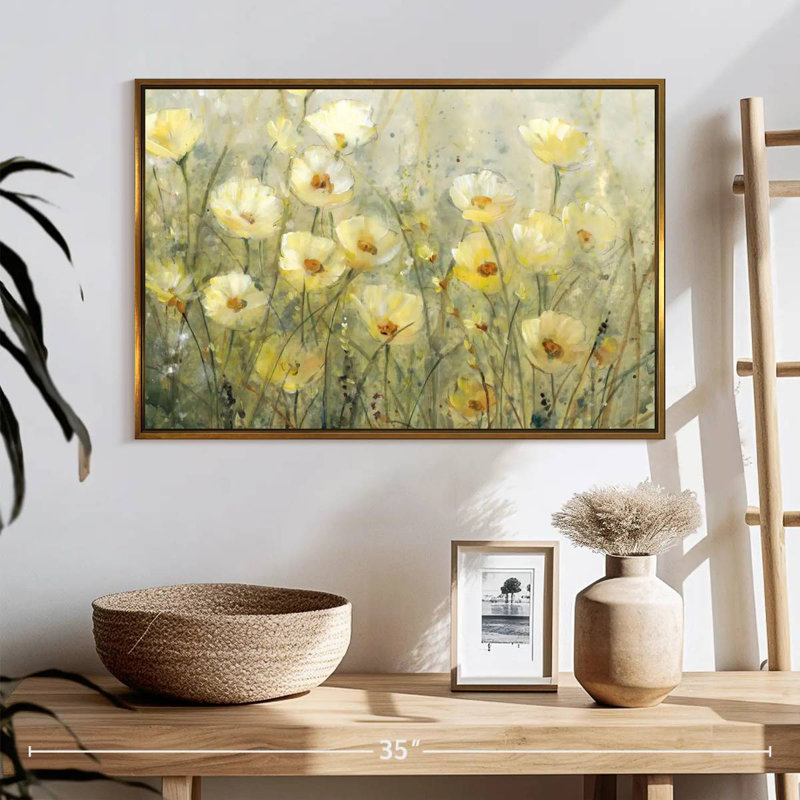 Été en fleurs I, 25 po x 17 po, Cadre flottant doré