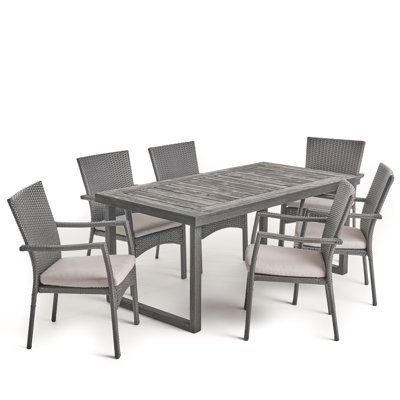 Coffelt 6 - Person Acacia Wicker Patio Dining Set with Rectangular Table , Cushions Included