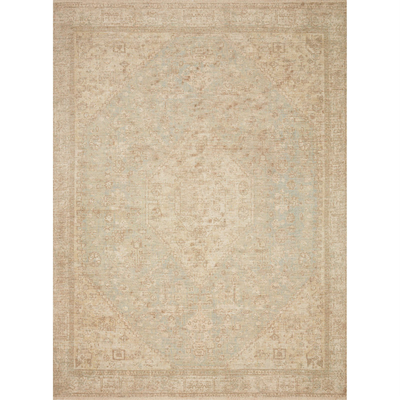Tapis oriental tissé à la main à motif océanique / ivoire Jacarra, Rectangle 9 pi 3 po x 13 pi