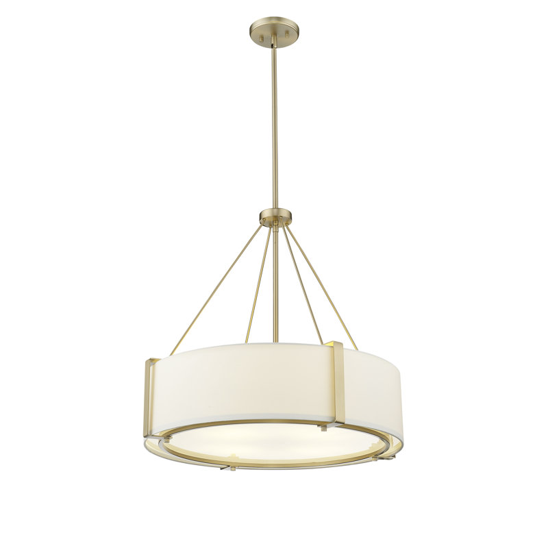 Luminaire suspendu 3 lumières avec abat-jour en tissu blanc Millennium Lighting Telfar, Or moderne