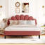 Grand lit plateforme tapissier avec tête de lit en velours à motif floral, pâte de haricots rouge-1543033381-1543033382