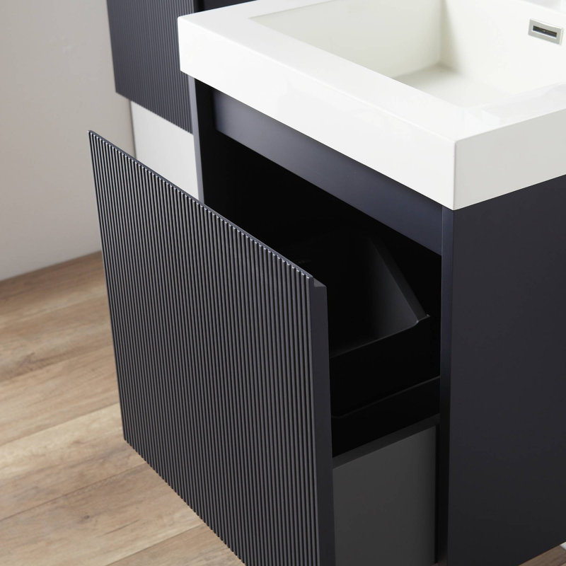 Meuble-lavabo flottant avec lavabo et armoire latérale 20 po Loften, Bleu nuit