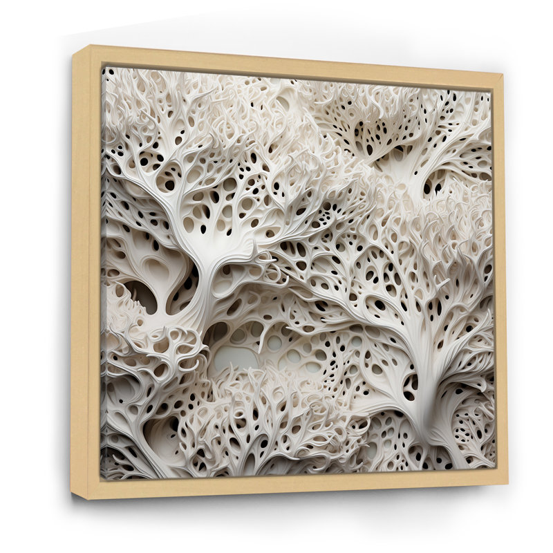 Collage de coraux noirs et blancs sous l'eau - Art nautique et plage sur toile, Cadre naturel flottant, H 30 po x l 30 po