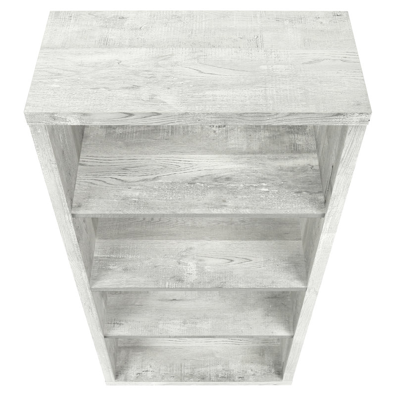 Contemporary 5 Tier Bookcase, Grey Laminate, Practical Storage For Office Bedroom Bookcase With Reclaimed Wood-Look,
