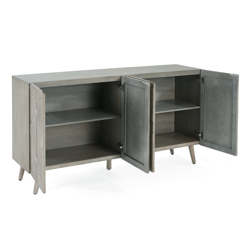 Wayne Wooden Sideboard With 4 Doors & Adjustable Shelves, Gray Oak
