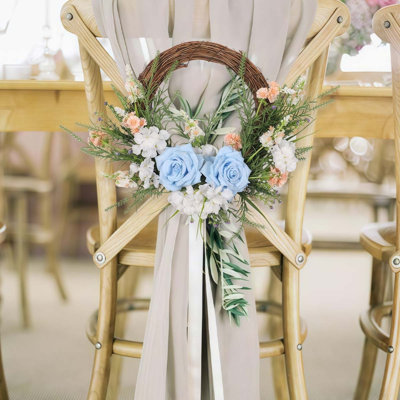 Couronne de fleurs d'hortensia artificielle, couronne florale d'hortensia avec rose, couronne de petites fleurs sauvages à feuilles vertes, couronne de printemps été pour décoration murale de mariage porte d'entrée, décorations de Noël