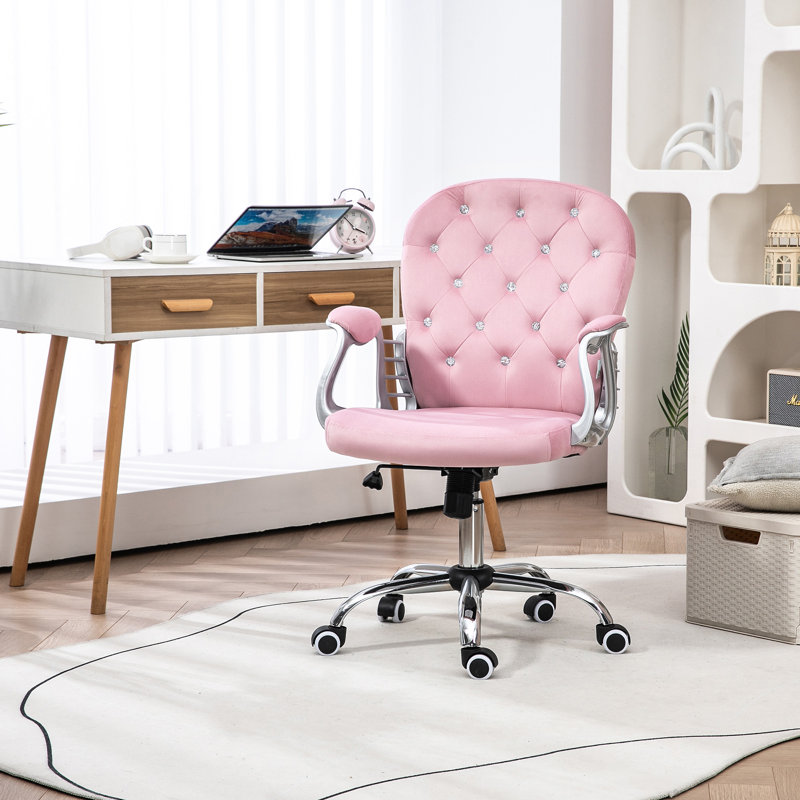 Kimar Chair with Padded Armrests, Pink, Velvet