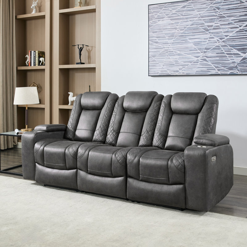 Bhopinder 3 Seater Linen Electric Reclining Sofa, Grey Fabric