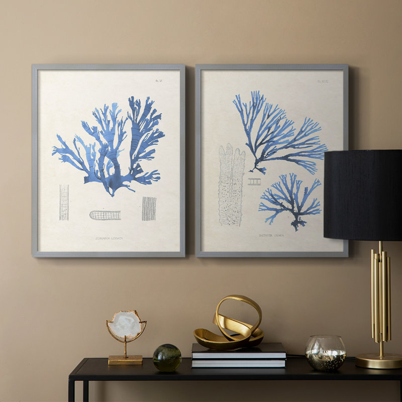 Algue bleue bleue - reproduction encadrée de qualité supérieure - prête à être accrochée - aucun clou requis - aucun clou requis