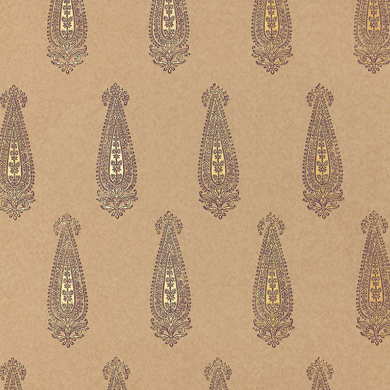 Papier peint Katara Paisley, Aubergine et doré