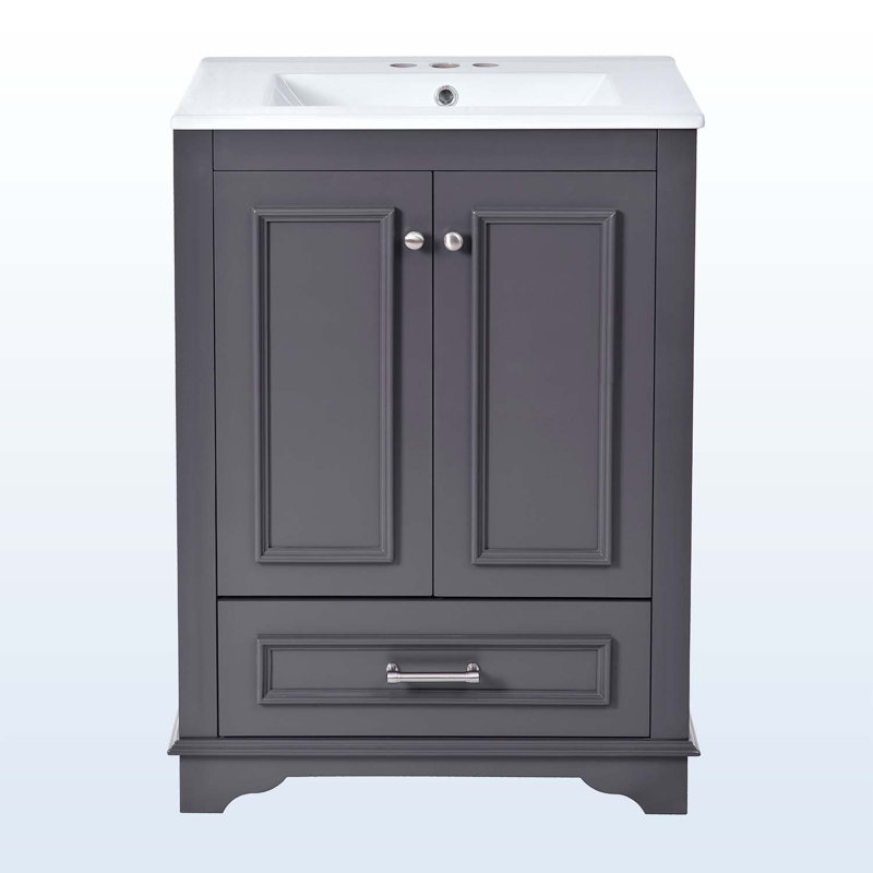 Armoire de rangement autoportante moderne avec évier en céramique, Bleu/gris