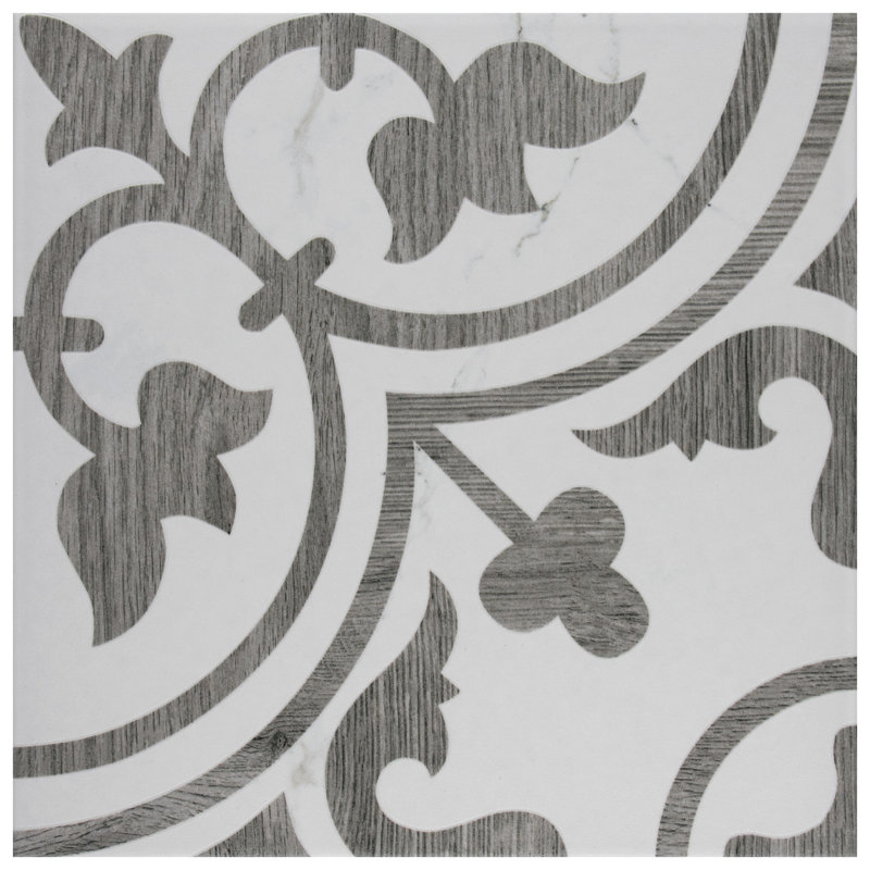 Llama Arte Loire 10" x 10" Porcelain Patterned Wall & Floor Tile, Gray/White