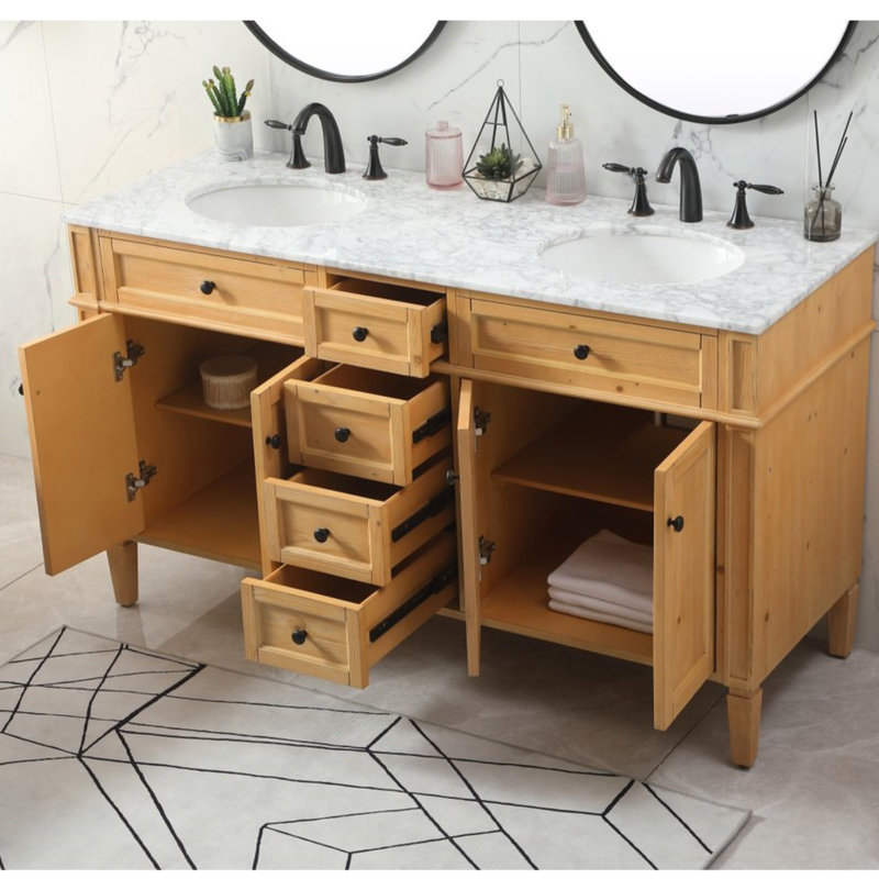 Ensemble de meuble-lavabo double 60 "Rivers, Bois naturel