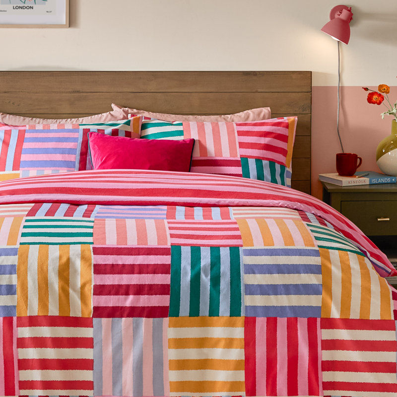 furn. Ana Stripe Cotton Blend and Cotton Geometric Duvet Cover Set with Pillowcases