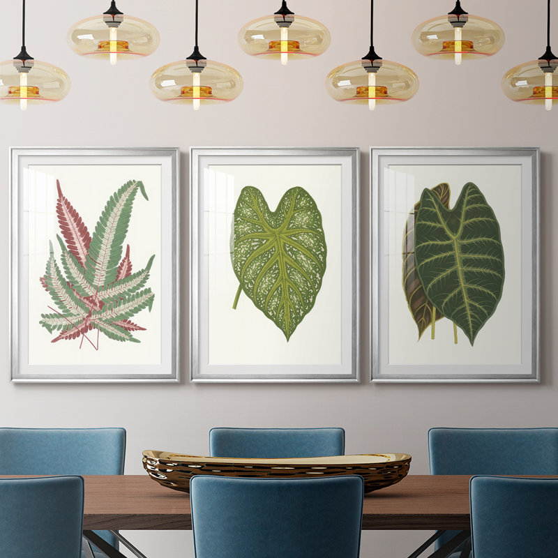 Feuilles de collection IV - impression encadrée sur mesure de qualité supérieure - 3 pièces, Argent argent, H 21 po x l 30 po