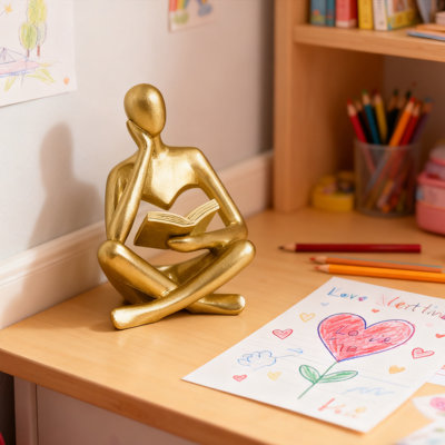 Valentine's Day Abstract Art Decorations, Thinking Man Sculpture, Left Thinking Reading Figurine, for Home Living Room Bedroom Office Bookshelf Table Bookshelf Decorations, Gold