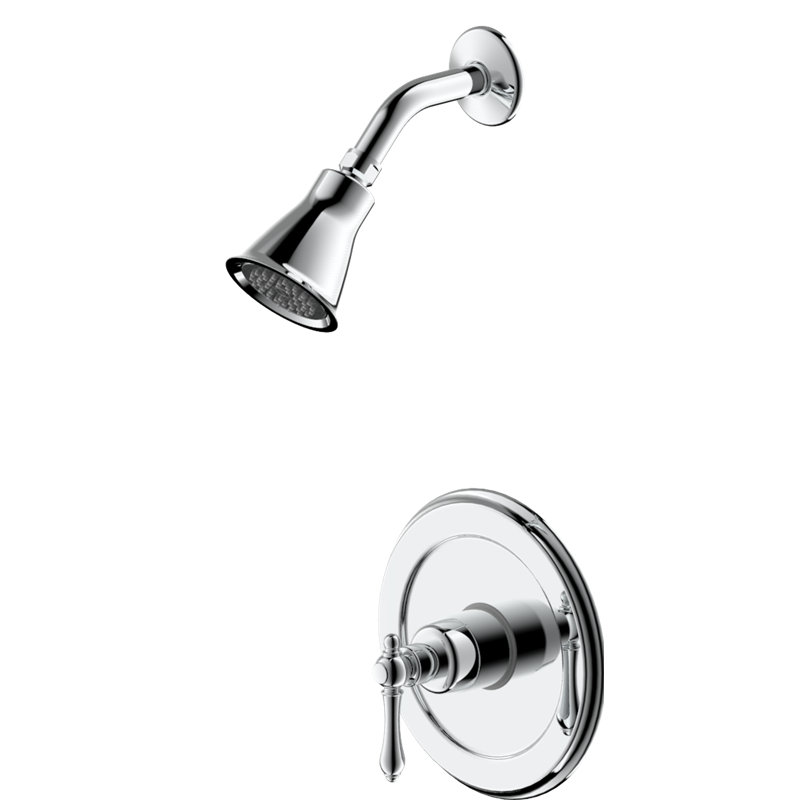 Garniture de douche de la collection Prime seulement: pomme de douche ronde, ensemble de poignée simple et valve brute incluse - chrome poli