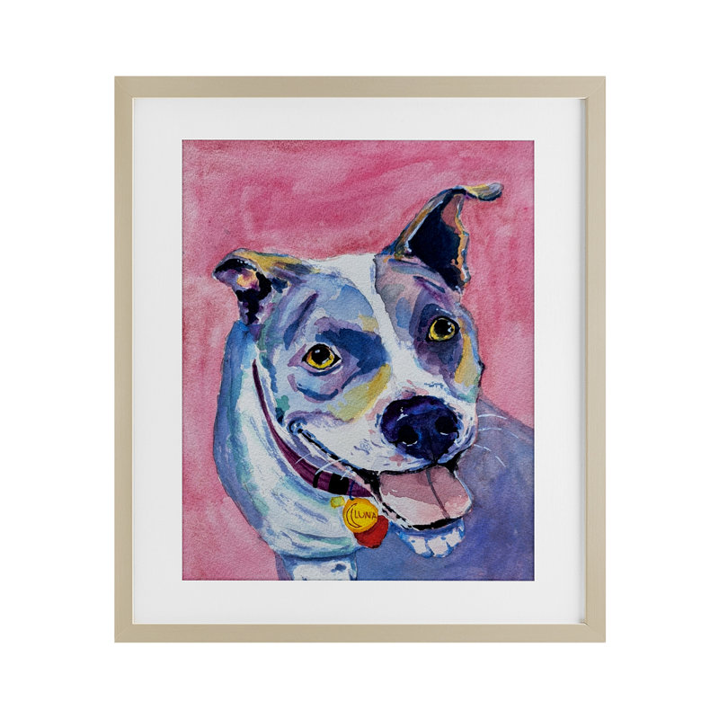 Happy Dog Expression, reproduction sous verre encadrée, conception de Tatiana Roberts, H 21 po x l 17 po