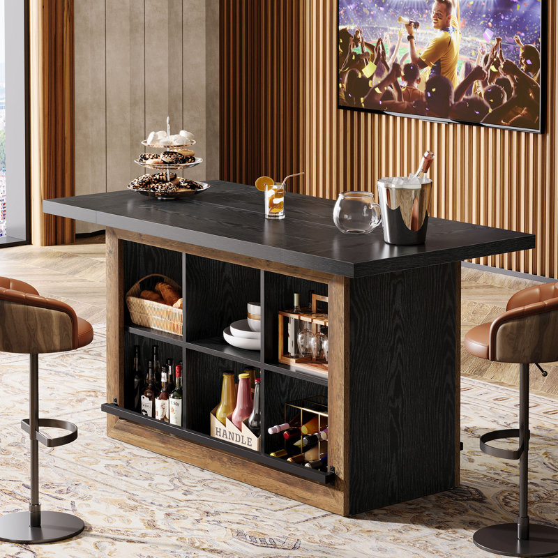 62.6" Bar Table with Storage, Black/Rustic Brown