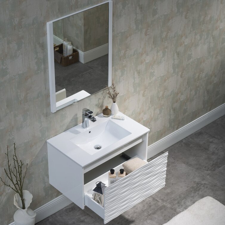 Pvillez 30 inch Bathroom Vanity with Sink Combo, Wall Mounted Bathroom  Vanity Set with White Glossy Ceramic Basin & Adjust Open Shelf, Modern  Floating