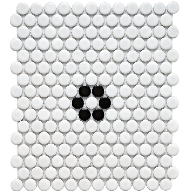Metro Penny Metro Penny Matte White with Black Flower 9-3/4" x 11-1/2" Porcelain Mosaic Floor and Wall Tile