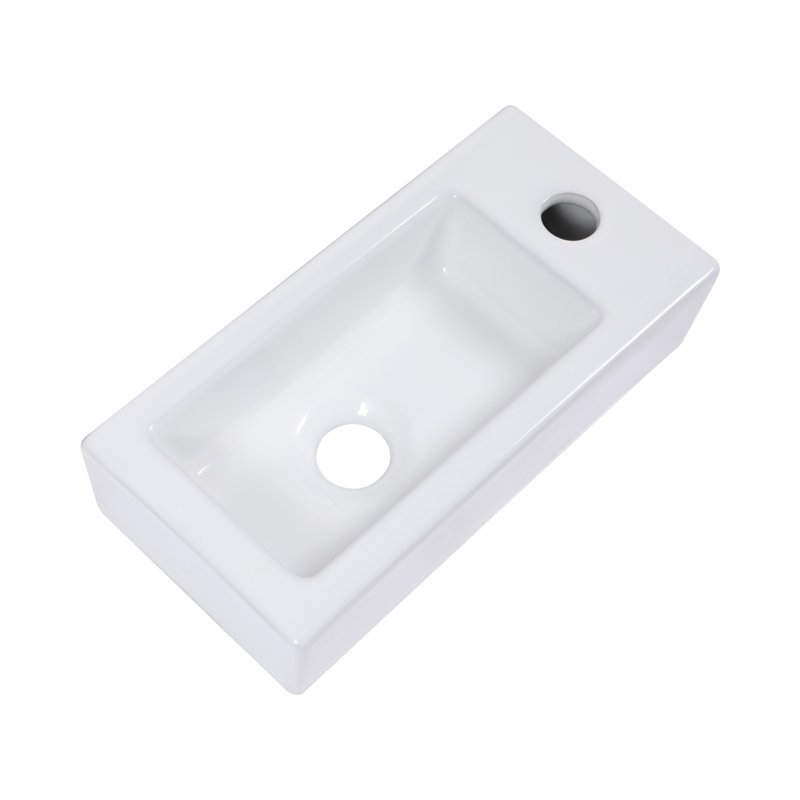 Lavabo de salle de bain mural rectangulaire en céramique blanche 14,57 x 7,28 pouces avec trou de robinet simple